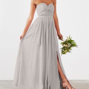 Adrianna Papell gray strapless bridesmaid dress